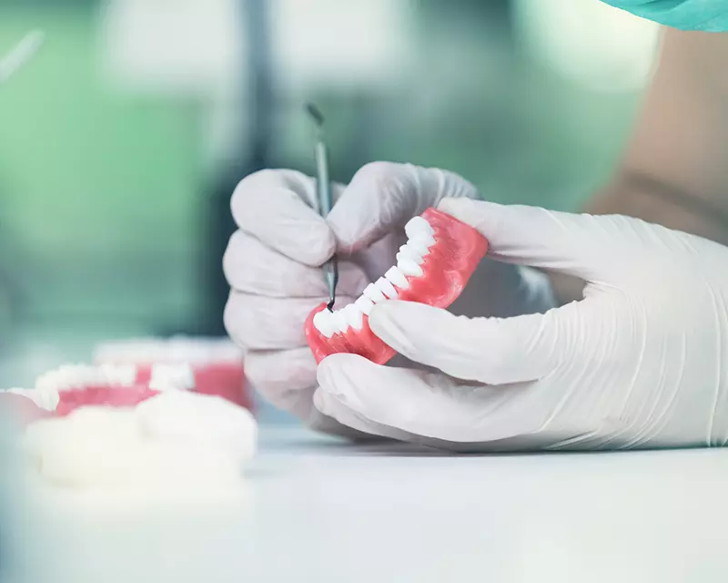 Denturist Working on a Set of Dentures